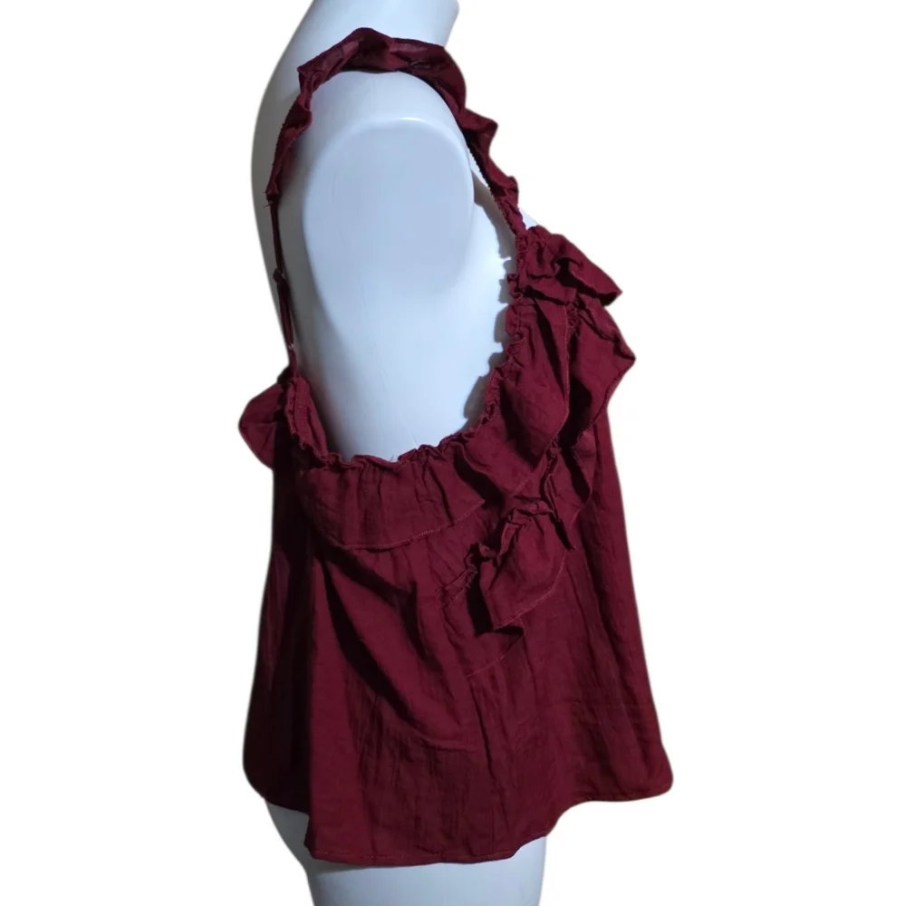 Universal Thread Ruffle Strap Tank Top Maroon Size L - Picture 3 of 12